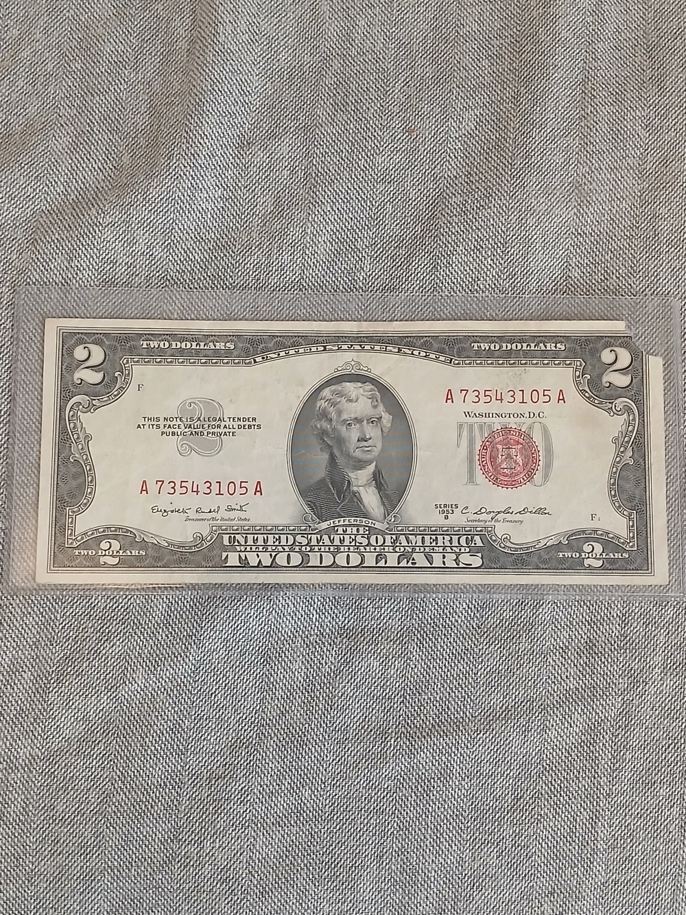 Vintage US Two Dollar Bill with Red Seal Rare Collectable